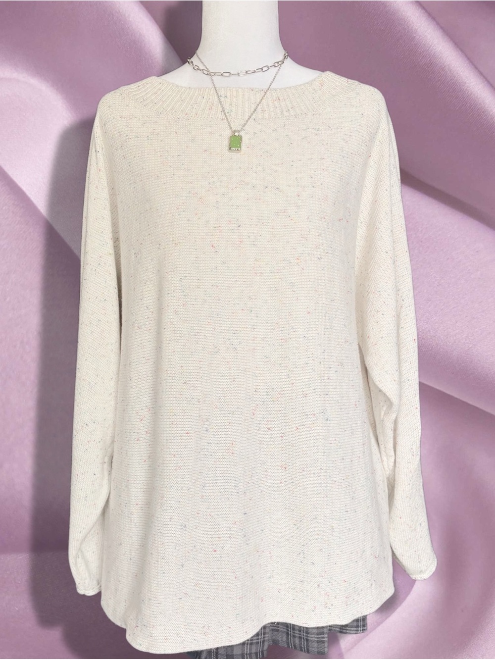 Women’s cotton Speckled Knit crewneck Long-Sleeve oversized sweater